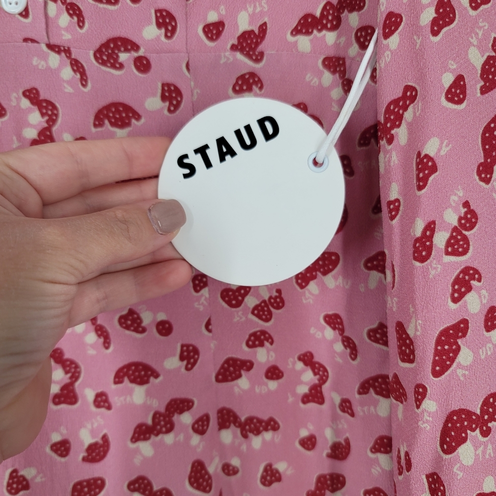 Staud Lara Dress Blush Pink Red Mushroom Print Size 0 NEW - Picture 5 of 11
